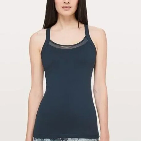RARE Lululemon Criss Cross Strappy Back Built-in-bra Tank Top Navy Blue 8 - Picture 6 of 6